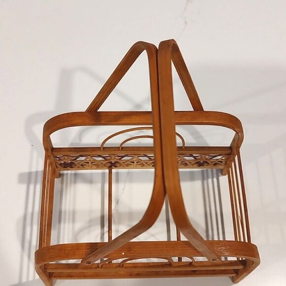 Vintage Bamboo Rattan Hibiscus Flower Set of 5 Coasters with Caddy - Picture 6 of 14